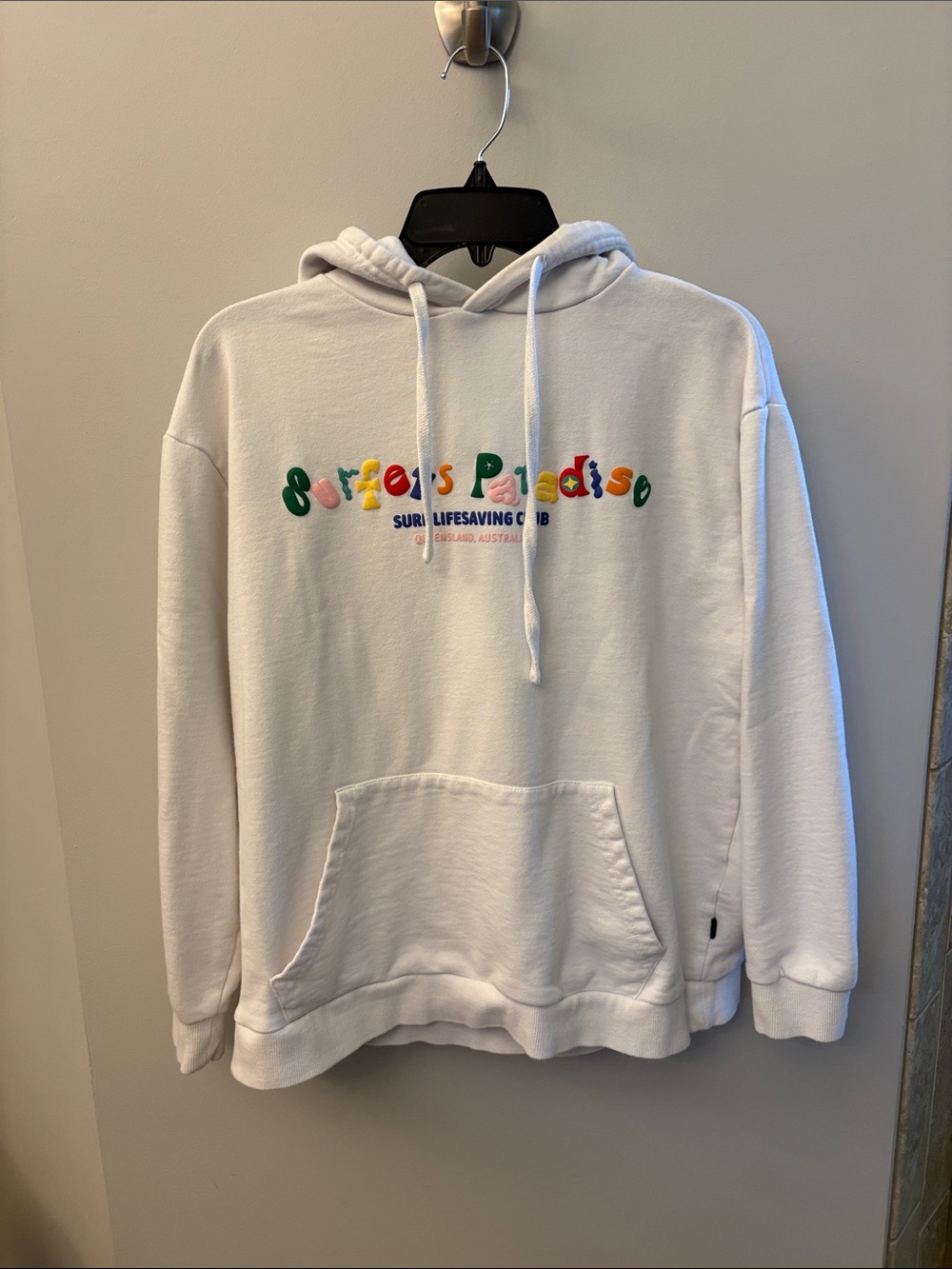 XS Women’s Cotton On Body White 'Surfers Paradise' Embroidered Hoodie Sweatshirt